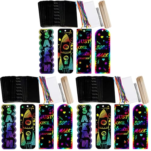 Image of Supla 36 Sets 4 Style Magic Scratch Rainbow Bookmarks Making Kit for Kids Students Party Favor Scratch Paper DIY Bookmarks Bulk with Scratching Tools Satin Ribbons for Classroom Activities (Pack of 3)