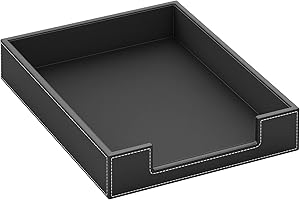 Leather Letter Tray - Elegant Desk Organizer for Office Supplies, Black
