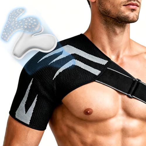 Anynew Shoulder Brace with Removable Gel Pad, Adjustable Compression Shoulder Support for Men and Women, Breathable Stabilizer for Sports, Gym, Workout, Left or Right Shoulder