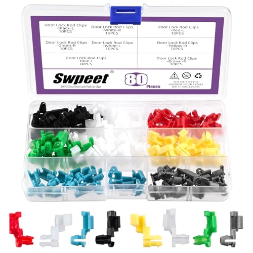 Swpeet 80Pcs Car Door Lock Rod Clips Assortment Kit, Left and Right Door Handle Rod End Clip Retainer, Tailgate Handle Rod Clip, Latch Locking Push Clip Compatible with Most Cars