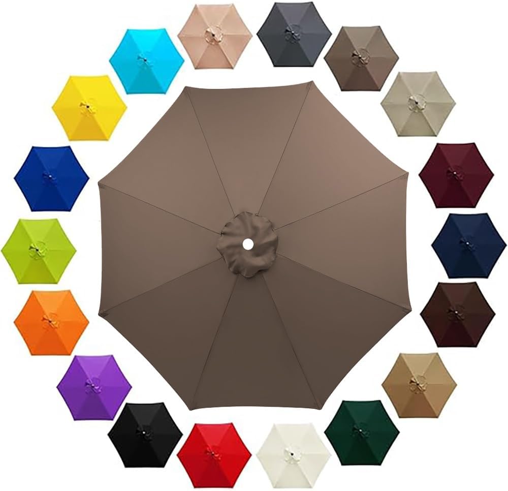 6.6ft/7.5ft/9ft/10ft Replacement Umbrella Cover, 6 Ribs 8 Ribs Patio Umbrella Canopy Replacement Canvas, Outdoor Market Table Parasols Replacement Cloth Fabric(Dark Top,6ribs-2.7m/9ft)