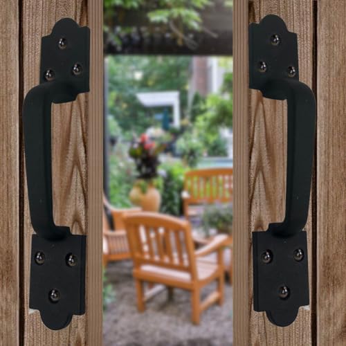 Image of 2-Pack 9 Inch Spade Barn Door Handle - Black Cast Iron Pull for Sliding Doors, Gates, Sheds, Fences, Closets - Indoor Outdoor Farmhouse Hardware