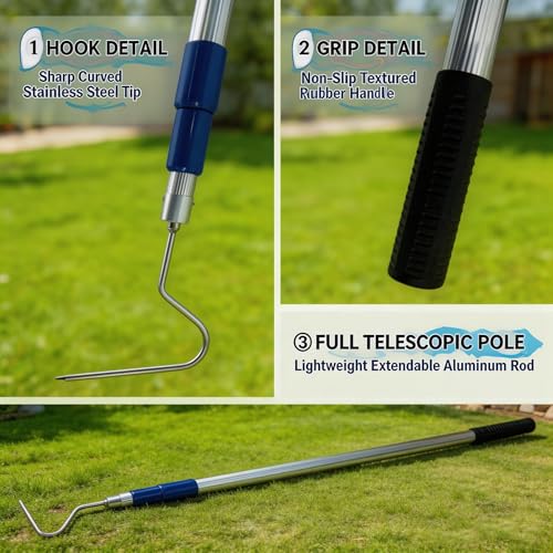 Image of 36 inch-83 inch Telescoping Snake Hook - Professional Outdoor /Home Reptile Tool, Aircraft-Grade Aluminum Pole & Stainless Steel Hook, Holds 50lbs