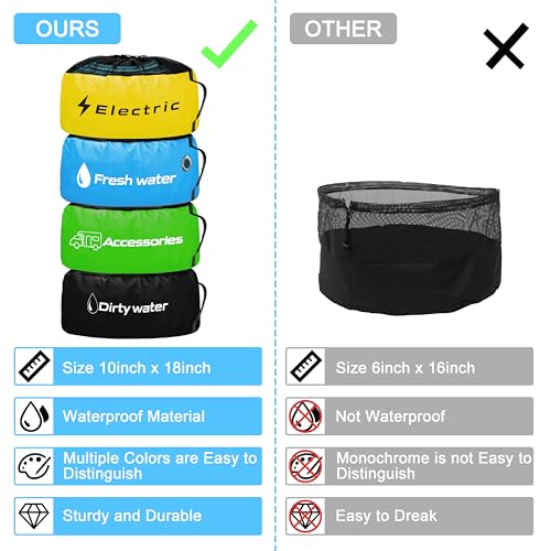 Image of CircleRoad RV Storage and Organization Bag 4 Pack Camper Waterproof RV Accessories Storage and Organizer Bags for Sewer Hoses, Fresh & Waste Water Hoses, Electrical Cords (black /blue /yellow /green)
