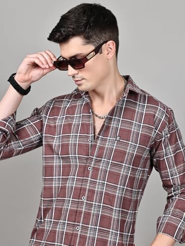Image of Majestic Man Stylish Slim Fit Cotton Spread Collar Checked Casual Shirt for Men