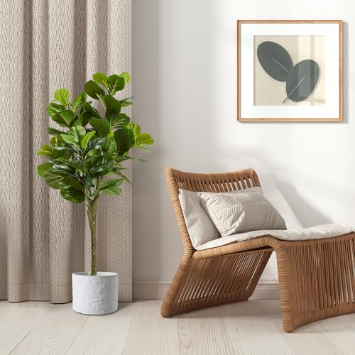 KOL Artificial 4.3FT Fiddle Leaf Fig Tree, 51 Inch Fake Ficus Lyrata Plant, Faux Plants Greenery for House Home Office House Living Room, Perfect Housewarming Gift, Indoor Outdoor Modern Decor - Thumbnail 3