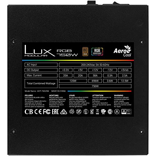 Aerocool LUXRGB750M Alimentatore da 750w RGB con Active PFC - Alimentatore - Immagine 3