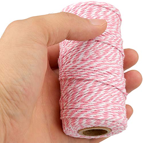 Image of jijAcraft Pink and White Twine String, 328 Feet Christmas Bakers Twine String, 2MM Heavy Duty Packing String for DIY Crafts, Christmas Decoration, Gift Wrapping, Craft Wrapping