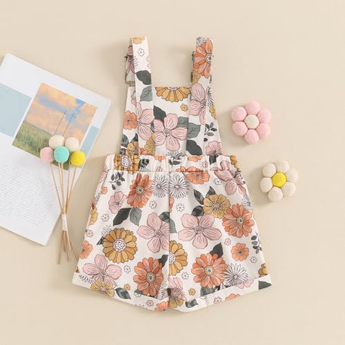 Image of Ayalinggo Toddler Baby Girl Sunflower Print Overalls Shorts with Pocket Suspender Trousers Cute Summer Clothing Outfit