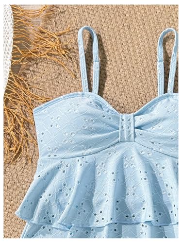 Image of SHENHE Girl's 2 Piece Tankini Swimsuit Ruffle Flounce Bathing Suit Eyelet Embroidery Swimwear