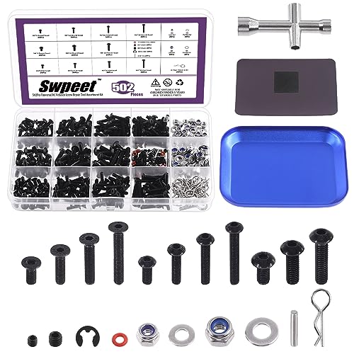 Swpeet 502Pcs Universal RC Screw Kit Screws Assortment Set, Hardware Fasteners Compatible with 1/8...