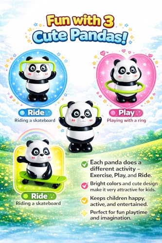 Image of MERRILY Cute Panda Toy Set for Kids - Rotating & Moving Action Panda Figures, Interactive Fun Play Toys, Safe Educational Gift for Boys & Girls 3+ (3PCS Set)