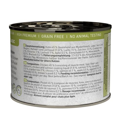 catz finefood Senior N°05 Lachs & Huhn Katzenfutter nass - Premium Nassfutter für Ihre Senior Katze - getreidefrei, ohne Zucker, hoher Fleischanteil, Vitamine & Mineralien (6 x 200g Dose)