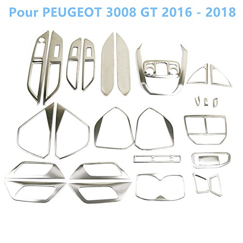 Flying High Acier Inoxydable Interior Accessoires Auto Trim de Couvertures de décoration intérieure Lot de 28pcs Kit Complet pour 3008 GT 2017-2019 Auto Accessoire (Argent)