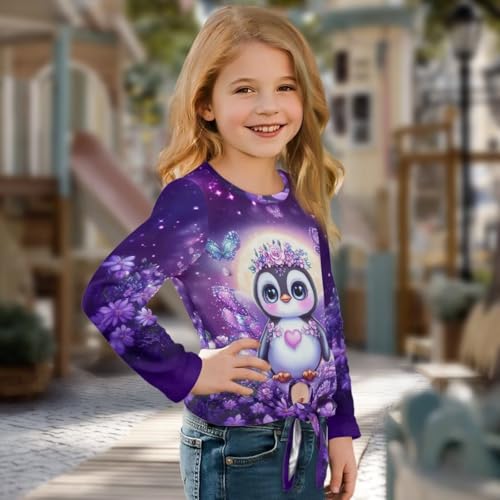 Long Sleeve Shirts for Girls Fall Clothes Knot Front Blouse Crewneck Pullover Tops Kids Activewear 5-12 Years3