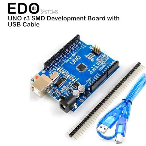Image of UNO R3 SMD Development Board | with USB Cable | CH340G - Prototyping Board for DIY Electronics (UNO r3 SMD Development Board with USB Cable + Mini BreadBoard + 20 M to M Jumper Wires)