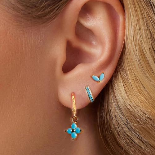 Small Gold Huggie Hoop Earrings Set for Women Turquoise Earrings 14K Gold Plated Cartilage Multiple Piercing Jewelry Hypoallergenic Sleeper4