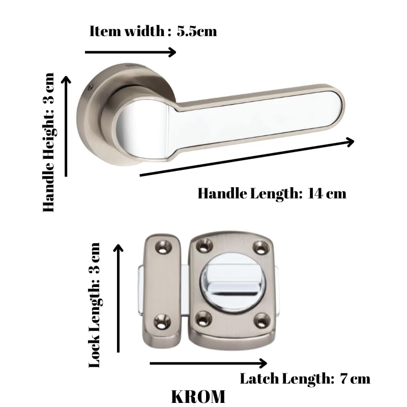 Image of SARDAR KROM Black Silver Door Lock for Main Door /Mortise Door Lock Set /3 Brass Keys /Bedroom Door Lock /Handle Lock for Home /Office /Hotel (with Rotary Latch)