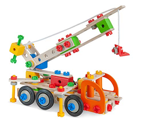 Eichhorn 100039094 Constructor Kranwagen vielseitiges Holzspielzeug, 170 Bauteile, 4 verschiedene Konstruktionen, FSC… – Bild 4