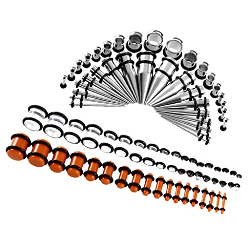 72Pcs Fashion Acrylic Metal Ear Gauge Taper and Plug Starter Stretching Kit 14G-00G