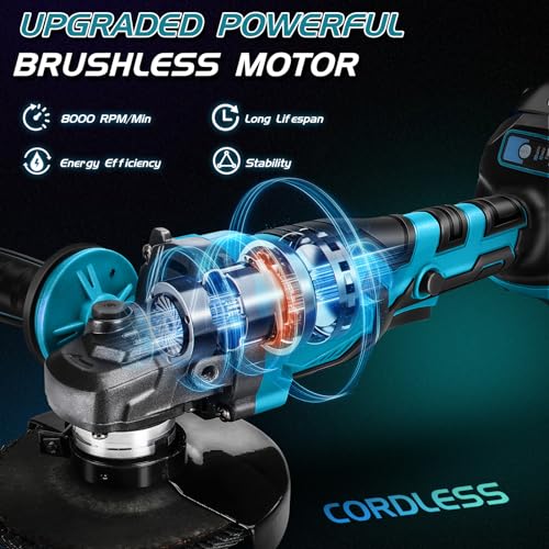 Accu-haakse slijper voor Makita accu 18 V, draadloze slijper met borstelloze motor, schijfbescherming, 125 mm diameter, 3 snelheden, 10.000 tpm voor snijden en slijpen - Afbeelding 6