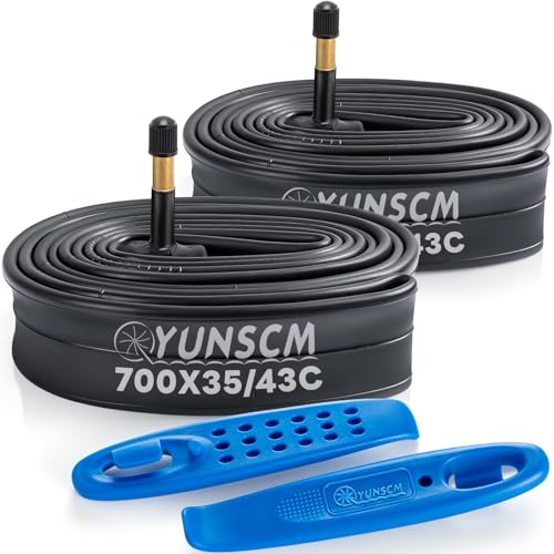 YunSCM 2本,700 35c チューブ,米式バルブ48mm,700x35/43c 自転車 チューブ + タイヤレバー,適用700x35c/700x38c/700x40c/700x42c/700x43c ロードバイク、クロスバイク,G-145