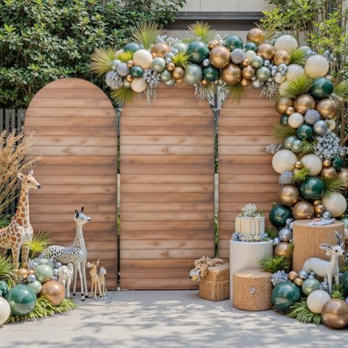 Wooden Arch Backdrop Cover Set of 3, 7.2ft 6.6ft 6ft Vintage Wood Texture Stretchy Spandex Fitted Wedding Arch Cover for Round Top Chiara Backdrop Stand Covers for Wedding Birthday Party Decoration
