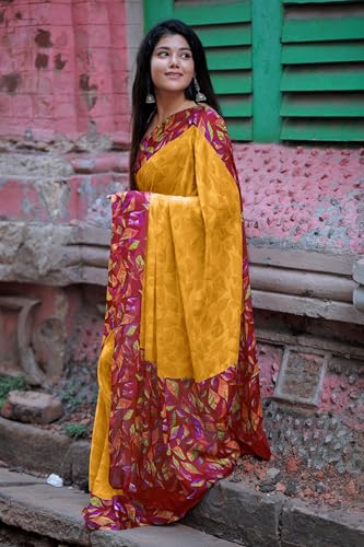 Image of MIRCHI FASHION Saree for Woman Chiffon Geometric and Leaf Printed | Lightweight Daily Regular Use Comfortable Women's Sari with Blouse Piece (Available in 15 Designs)