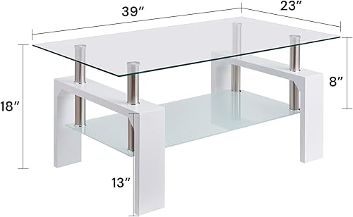 Miniatura 2 de Mesa de centro rectangular de cristal, mesa de té moderna con estante inferior, adecuada para sala de estar, mesas de centro de 2 niveles para sala