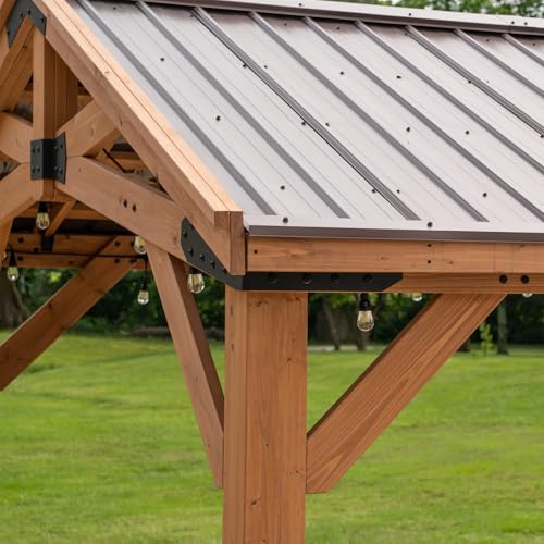 Backyard Discovery Norwood 16 ft. x 12 ft. Cedar Wood Gazebo,Thermal Insulated Steel Roof, Durable, Supports Snow Loads and Wind Speed, Rot Resistant, Backyard, Deck, Garden, Patio - image 7