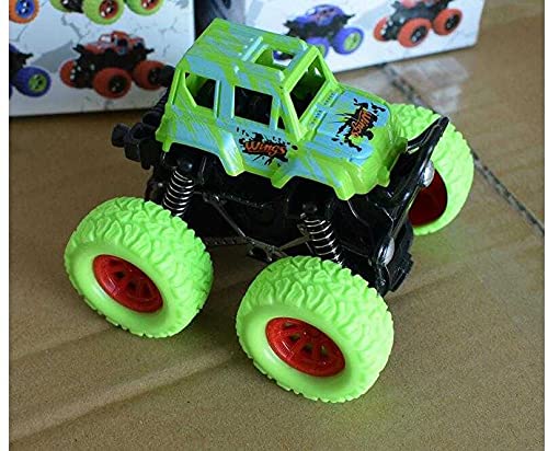 PULSBERY Plastic Unbreakable 4 Wheel Friction Powered Mini Rock Trucks Cars - Drive Vehicles Toys for Boys with Big Rubber Tires,Multicolor (Green) 1