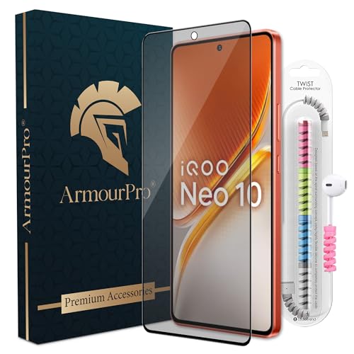 Image of ArmourPro Anti-Glare Matte Tempered Glass for iQOO Neo 10R & Neo 10 - Anti Fingerprint Screen Protector, 9H Scratch Resistant, Smooth Touch, Easy Installation Kit with Cable Protector
