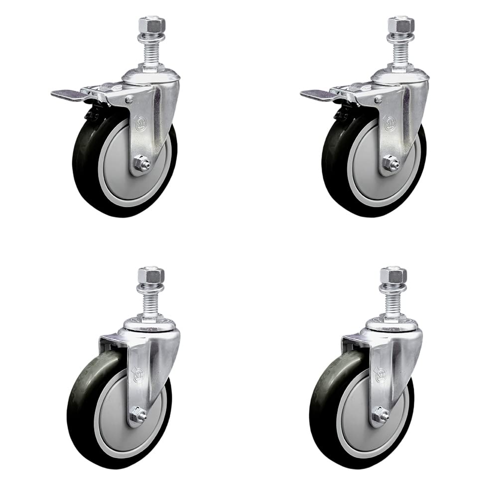 Polyurethane Swivel Threaded Stem Caster Set of 4 w/5