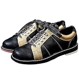 FJJLOVE Herren Bowlingschuh, Leichter Lässiges Indoor-Schuh Lace Up Flache Sohle Lederschüsseln Schuhe Für Unisex,Gold,44