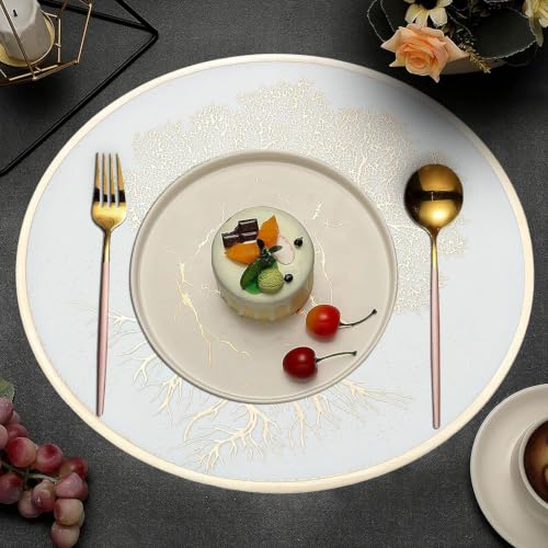 Image of Dakshya Industries PVC Waterproof Round Table Placemats & Table Runner Combo | 6 Round Mats (38 x 38 cm) + 1 Runner (91 x 33 cm) | Heat Resistant, Washable, Non Slip (Vellora)
