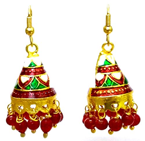 DESI HAWKER Meenakari Minakari Enamel Paint Golden Handmade Earring Bali Jhumki Jhumka Jewelry Bollywood Indian Ethnic Drop Dangle Chandelier NI-214