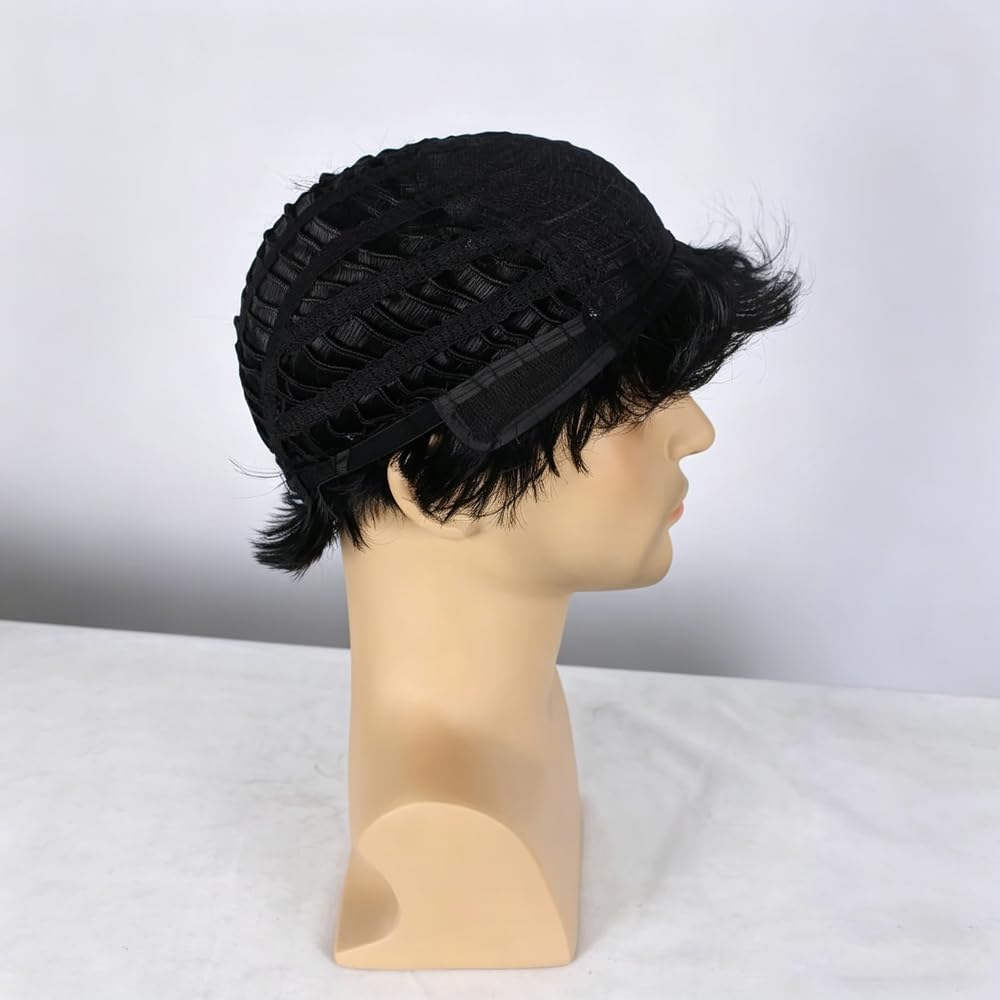 Accesorios Pelucas Peluca Fibra Resistente Al Calor Para Hombre Corta Rizada Mullida En Capas Rizada Negra 11,81''