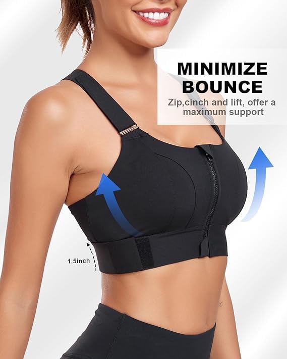 Image of ELEG & STILANCE Women Polyester Spandex High Impact Front Zip Sports Bra Longline Fitness Criss Cross Back Crop Tops for Gym, Yoga & Workout - Size: M-4XL