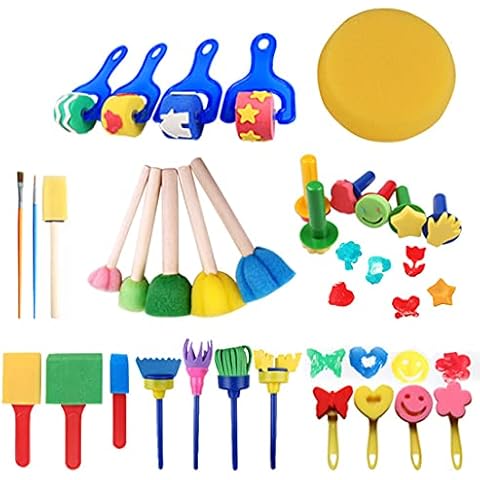 POYLKJGYT Kids Paint Sponges,Paint Sponges for Kids,Early Learning Kids Toddlers Paint Brushes Sponge Stamps Foam Art Craft Drawing Tools (30 Pack). Cover