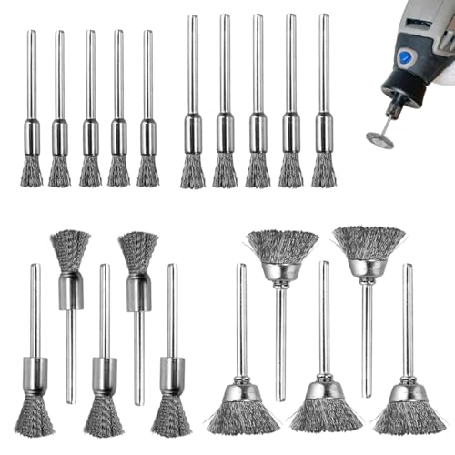 MOLZINY 20 Piezas cepillos de acero para taladro eléctrico cepillo para taladro acero inoxidable vástago de 3 mm 4 tamaños (5/6/8/15 mm) cepillo de alambre para Dremel cepillos abrasivos
