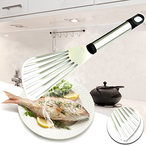 Ferramenta de cozinha Kicode para fritar espátula com pá vazada Peixe plano Fatia de aço inoxidável