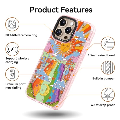 Rosarnnah for iPhone 16 Pro Max Case Aesthetic Pink, Mushroom - image 4