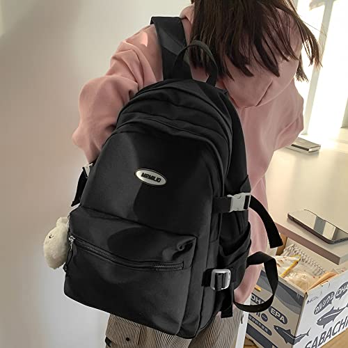 ZESU リュック レディース 韓国 大容量 通学 リュックサック 高校生 女子 通勤 学生 男女 旅行タウンリュックバックパック スクール りゅっくさっく アウトドア 可愛い黒 の商品画像 1