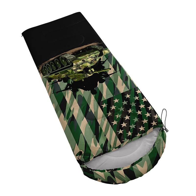 Datura home Kids Sleeping Bag for Boys,Camouflage Ameriaca Flag Tank-Lightweight Warm Portable Outdoor Indoor-Waterproof Cold Weather Resistant Sleeping Bag for Camping Hiking(Camouflage 32*90
