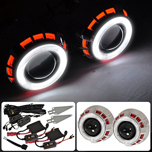 AJP Distributors 2.5 Bi Xenon Headlight Retrofit Projector Dual Ccfl Halo Ring Round Hid Kit Red White