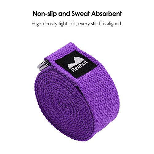 Reehut Yoga Strap 6Ft With Ebook - Durable Polyester Cotton Exercise Straps W/Adjustable D-Ring Buckle For Stretching, General Fitness, Flexibility And Physical Therapy Purple #TOP1