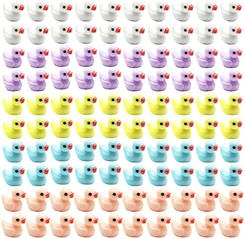 LotCow 100 Pcs Mini Resin Slime Charms Duck Miniature Duck Figures Micro Fairy Garden Landscape Aquarium Dollhouse Ornament for Christmas Accessories