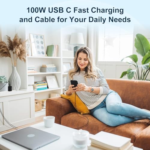 Image of 65W USB C Super Fast Charger Block,100W Charging Station Adapter with 3ft /6ft /10ft Type C Cable Cord Long for MacBook Pro /Air /iPhone 17 16 15 Pro Max /Samsung Galaxy S26+ /S25 /S24 /S23 /S22 /S21 Ultra /Plus
