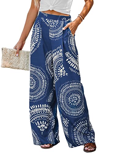 CUPSHE Women's Print High Waist Pants Blue Shorts with Wide Leg