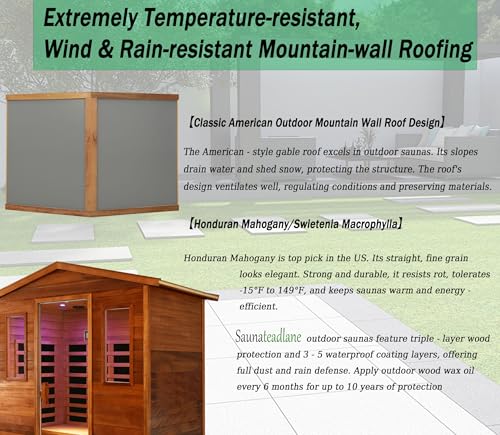 Image of LTCCDSS Full Spectrum Ultra-Low EMF Outdoor Sauna 4-Person, Mahogany Far Infrared Saunas for Home, Near&Mid-IR Light, EMF 0.1-4mG, Bluetooth & Chromotherapy